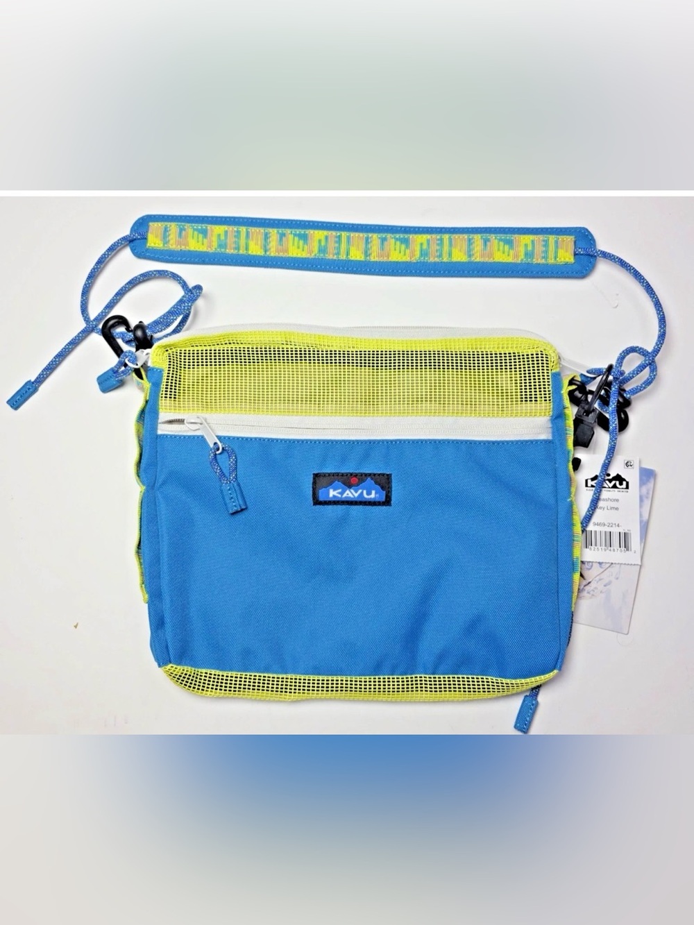 Kavu Seashore Key Lime with blue and Mesh Crossbody Pouch